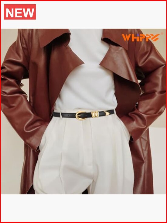 PU Leather Skinny Belt with Gold Buckle for Jeans and Dresses main image 6
